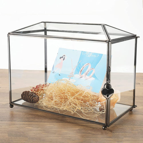 HighFree Black House-Shaped Glass Wedding Card Box; display contents not included