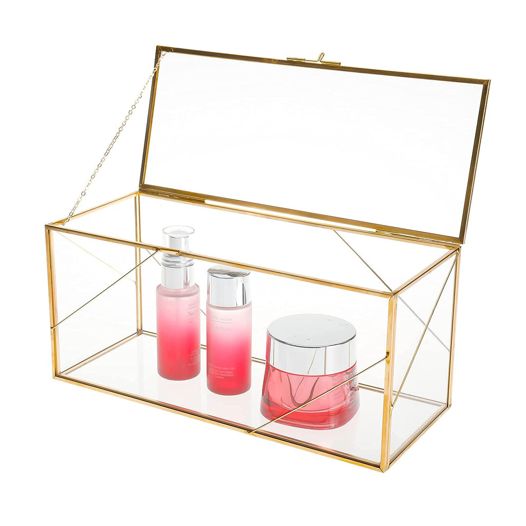 HighFree Gold Glass Display Box with Lid, 11 Inches; display contents not included