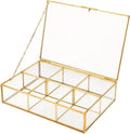 Six-compartment glass tea bag organizer with gold-tone frame