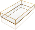 Gold-tone rectangular mirrored vanity tray